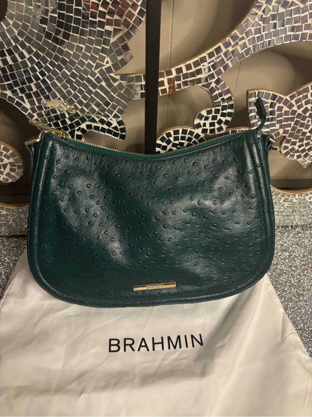⭐️Brahmin Dark Teal Ostrich-Embossed Leather‎ Shoulder Bag